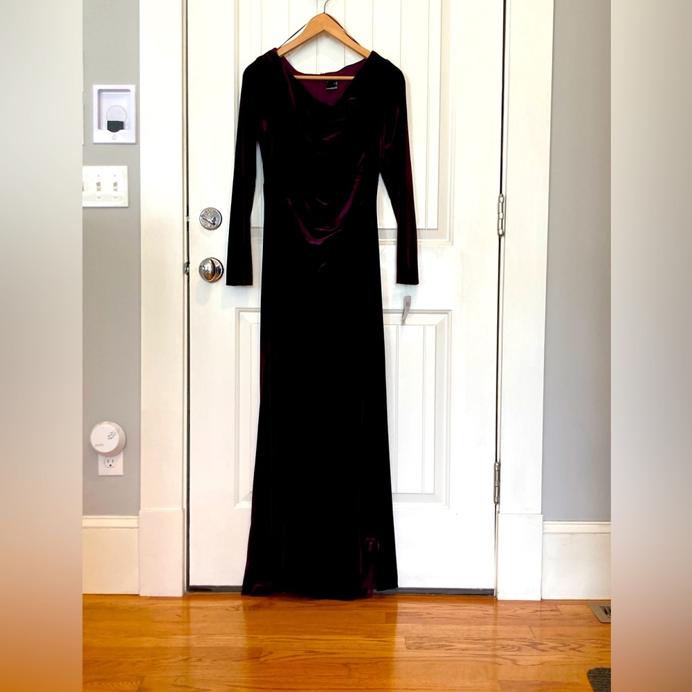 R&M Richards burgundy velvet maxi dress. New with tags